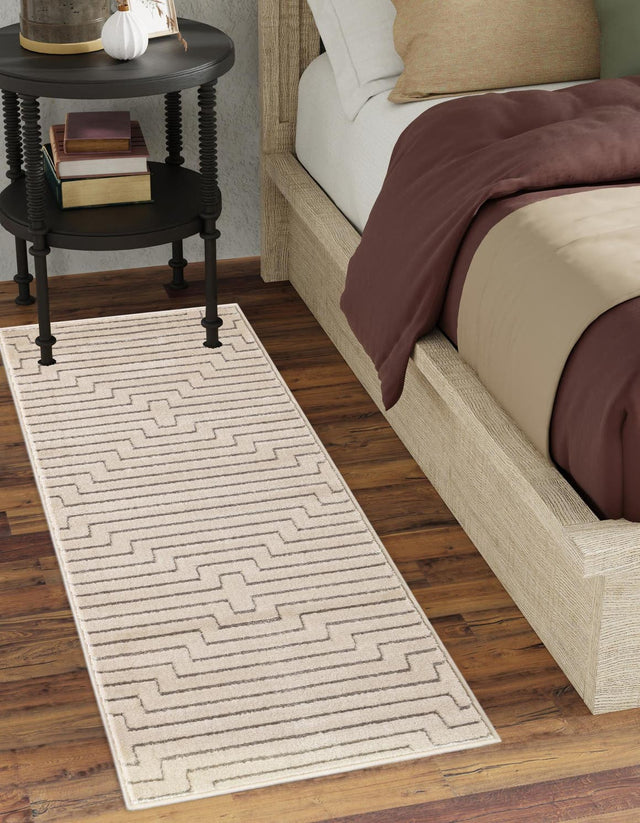 White and Silver 2' x 6' 1 Vogue Geo Runner Area Rug Geometric Glam Style Shiny Accents Carpet Mat for Unique Interior Design & Home Decor for Sale at Rug Engine