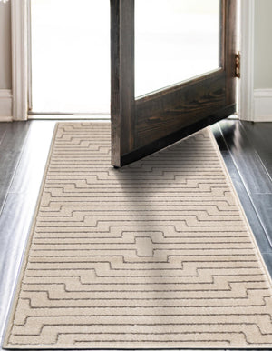 White and Silver 2' x 6' 1 Vogue Geo Runner Area Rug Geometric Glam Style Shiny Accents Carpet Mat for Unique Interior Design & Home Decor for Sale at Rug Engine