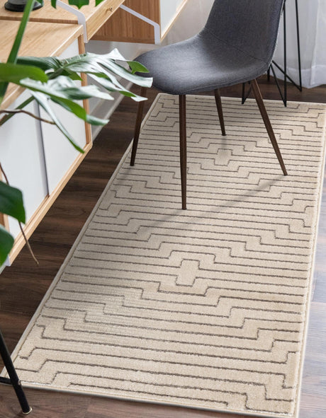 White and Silver 2' x 6' 1 Vogue Geo Runner Area Rug Geometric Glam Style Shiny Accents Carpet Mat for Unique Interior Design & Home Decor for Sale at Rug Engine