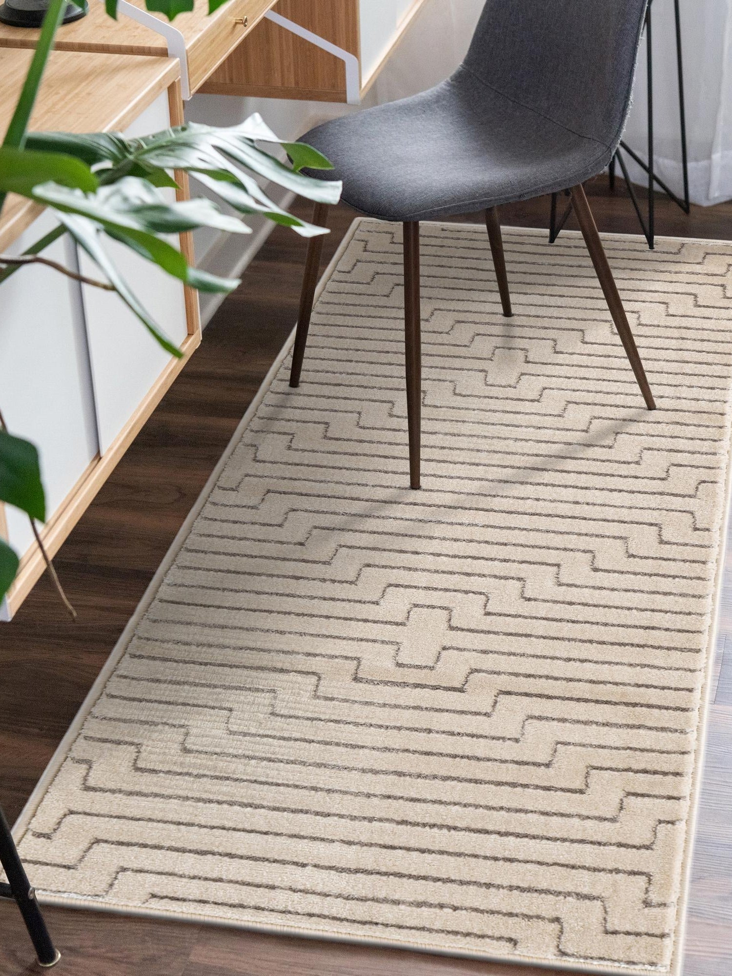 White and Silver 2' 7 x 12' Vogue Geo Runner Area Rug Geometric Glam Style Shiny Accents Carpet Mat for Unique Interior Design & Home Decor for Sale at Rug Engine
