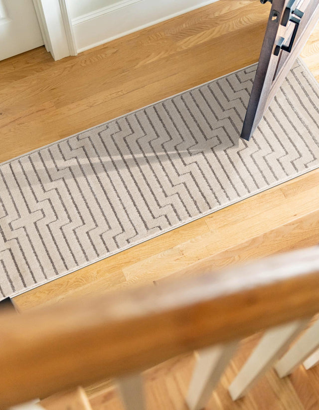 White and Silver 2' x 6' 1 Vogue Geo Runner Area Rug Geometric Glam Style Shiny Accents Carpet Mat for Unique Interior Design & Home Decor for Sale at Rug Engine
