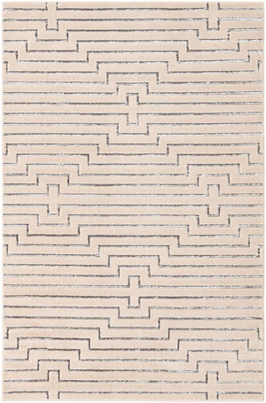 White and Silver 6' 1 x 9' Vogue Geo Rectangle Area Rug Geometric Glam Style Shiny Accents Carpet Mat for Unique Interior Design & Home Decor for Sale at Rug Engine