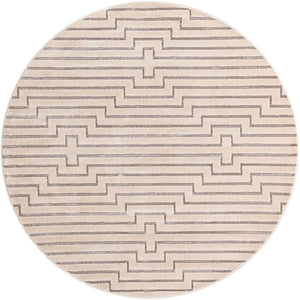 White and Silver 7' 10 x 7' 10 Vogue Geo Round Area Rug Geometric Glam Style Shiny Accents Carpet Mat for Unique Interior Design & Home Decor for Sale at Rug Engine