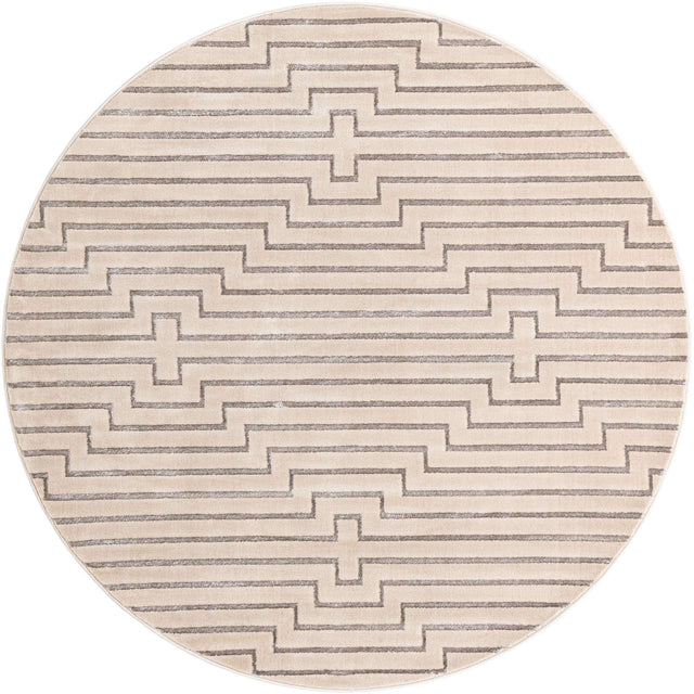 White and Silver 7' 10 x 7' 10 Vogue Geo Round Area Rug Geometric Glam Style Shiny Accents Carpet Mat for Unique Interior Design & Home Decor for Sale at Rug Engine