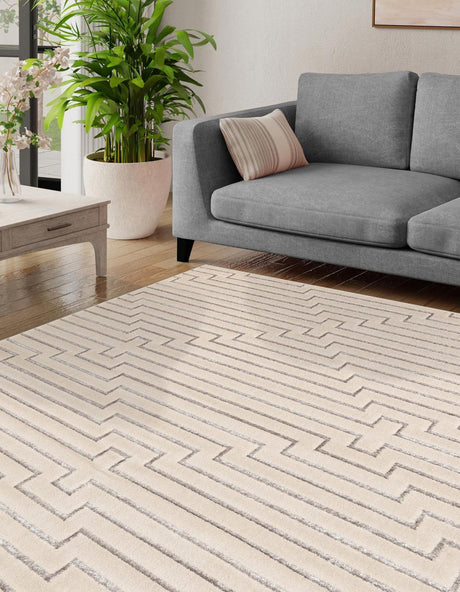 White and Silver 10' x 10' Vogue Geo Square Area Rug Geometric Glam Style Shiny Accents Carpet Mat for Unique Interior Design & Home Decor for Sale at Rug Engine