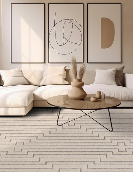 White and Silver 10' x 10' Vogue Geo Square Area Rug Geometric Glam Style Shiny Accents Carpet Mat for Unique Interior Design & Home Decor for Sale at Rug Engine