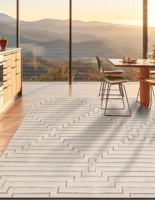 White and Silver 10' x 10' Vogue Geo Square Area Rug Geometric Glam Style Shiny Accents Carpet Mat for Unique Interior Design & Home Decor for Sale at Rug Engine