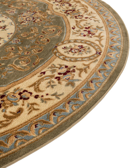 Green 7' 10 x 7' 10 Versailles Round Area Rug Classic Traditional Motif Indoor Carpet for Hallways, Dining Rooms, Bedrooms, Living Room, Office for Sale at Rug Engine