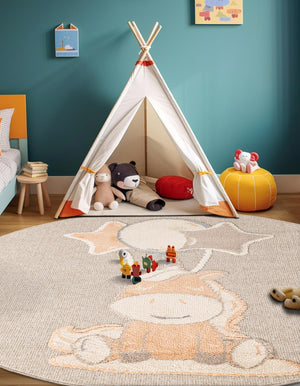 Peach Blossom 5' 1 x 5' 1 Whimsy Kids Round Rug
