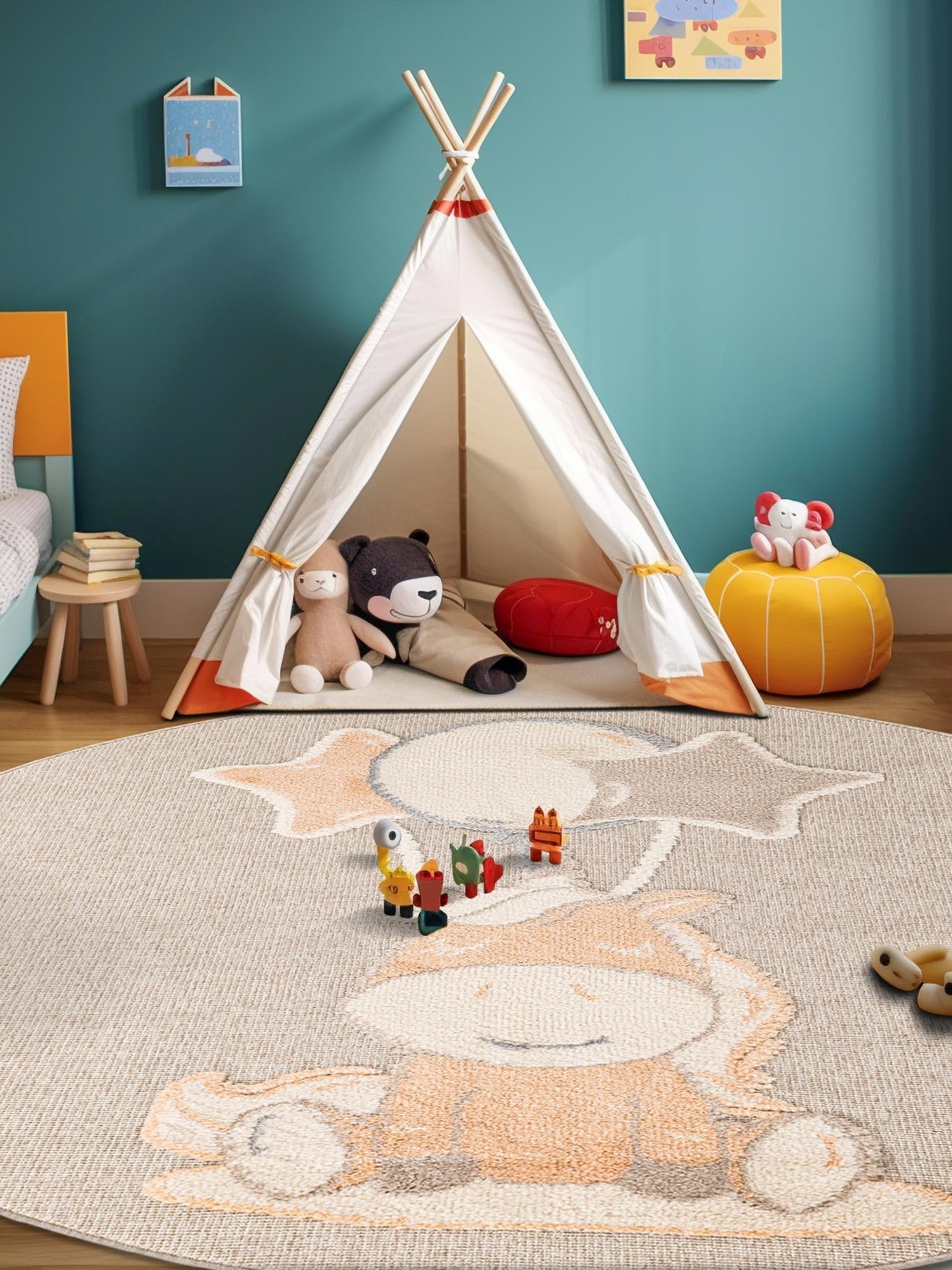 Peach Blossom 3' 1 x 3' 1 Whimsy Kids Round Area Rug for Baby Nursery, Toddler Playroom,  Bedrooms Playful Fun Design Easy Clean Carpet for Sale at Rug Engine