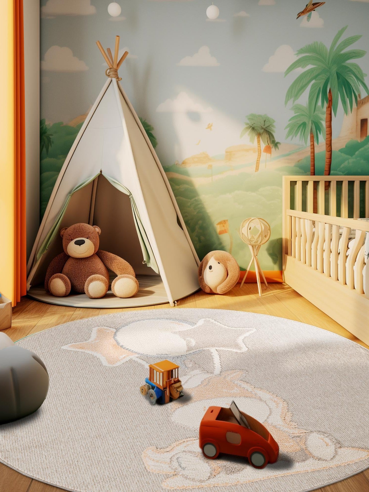 Peach Blossom 3' 1 x 3' 1 Whimsy Kids Round Area Rug for Baby Nursery, Toddler Playroom,  Bedrooms Playful Fun Design Easy Clean Carpet for Sale at Rug Engine