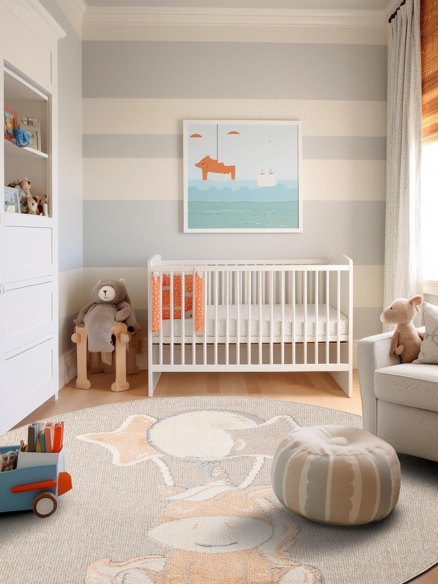 Peach Blossom 3' 1 x 3' 1 Whimsy Kids Round Area Rug for Baby Nursery, Toddler Playroom,  Bedrooms Playful Fun Design Easy Clean Carpet for Sale at Rug Engine
