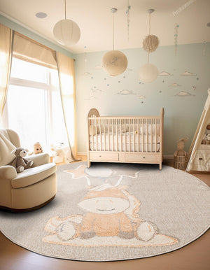 Peach Blossom 5' 1 x 5' 1 Whimsy Kids Round Rug