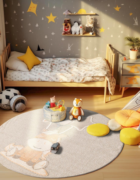 Peach Blossom 3' 1 x 3' 1 Whimsy Kids Round Area Rug for Baby Nursery, Toddler Playroom,  Bedrooms Playful Fun Design Easy Clean Carpet for Sale at Rug Engine