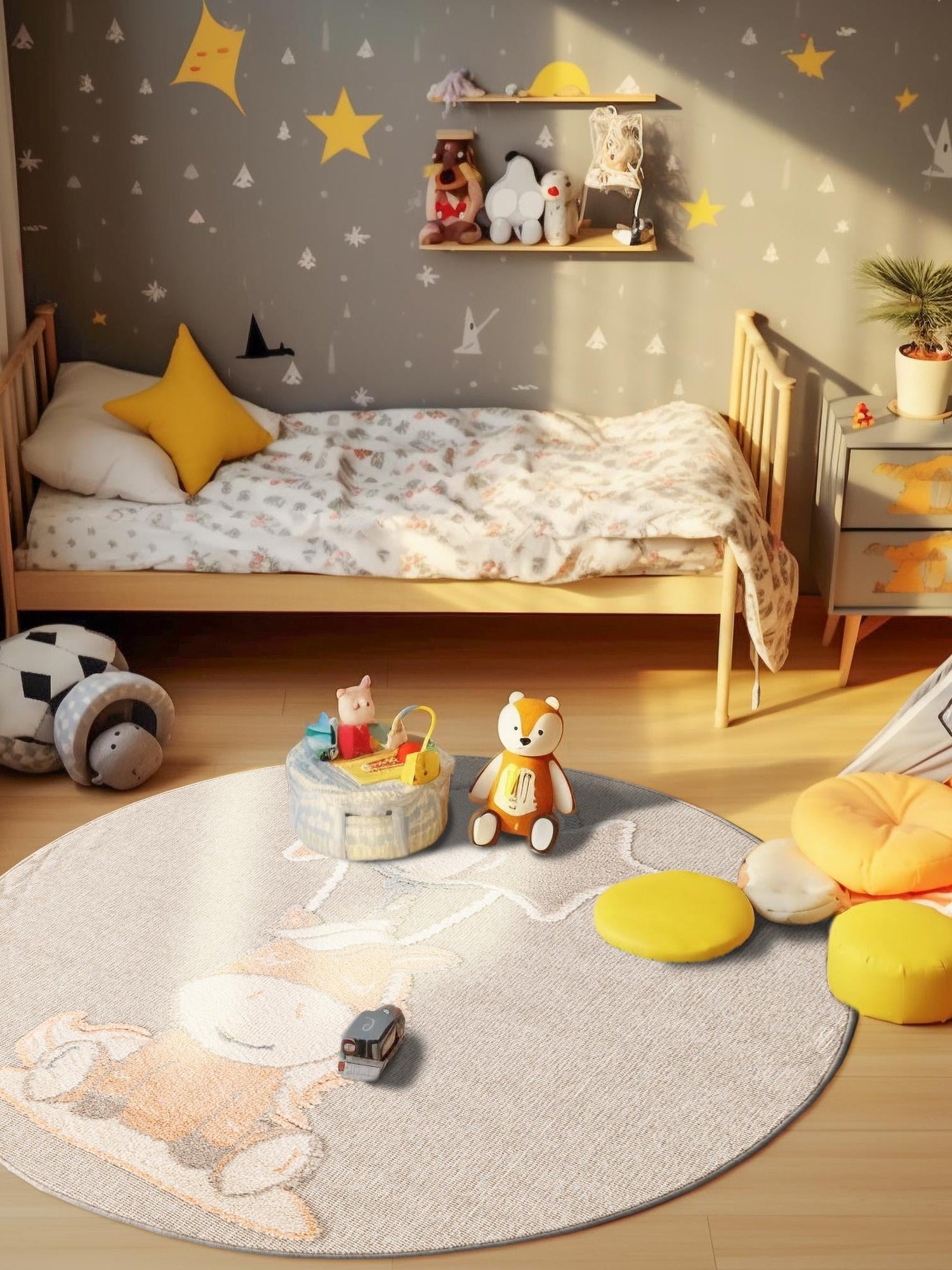 Peach Blossom 7' 1 x 7' 1 Whimsy Kids Round Area Rug for Baby Nursery, Toddler Playroom,  Bedrooms Playful Fun Design Easy Clean Carpet for Sale at Rug Engine