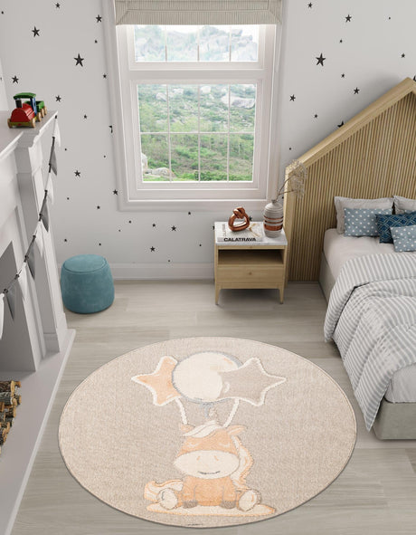 Peach Blossom 5' 1 x 5' 1 Whimsy Kids Round Area Rug for Baby Nursery, Toddler Playroom,  Bedrooms Playful Fun Design Easy Clean Carpet for Sale at Rug Engine