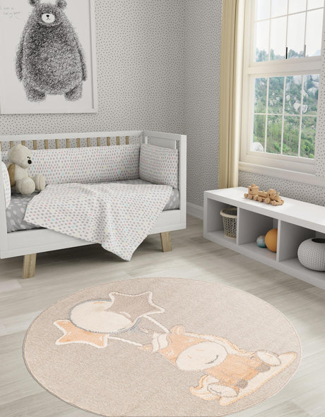 Peach Blossom 5' 1 x 5' 1 Whimsy Kids Round Area Rug for Baby Nursery, Toddler Playroom,  Bedrooms Playful Fun Design Easy Clean Carpet for Sale at Rug Engine