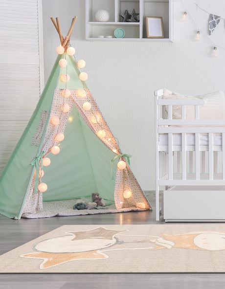 Peach Blossom 6' 1 x 9' Whimsy Kids Rectangle Area Rug for Baby Nursery, Toddler Playroom,  Bedrooms Playful Fun Design Easy Clean Carpet for Sale at Rug Engine