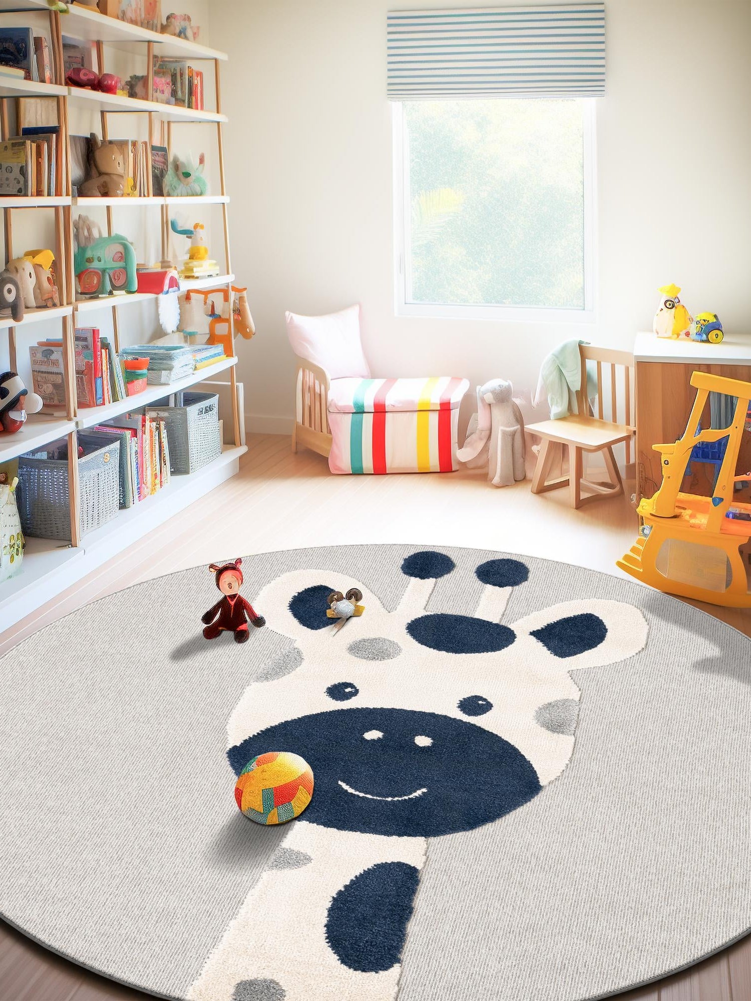 Gray 5' 1 x 5' 1 Whimsy Kids Round Area Rug for Baby Nursery, Toddler Playroom, Bedrooms