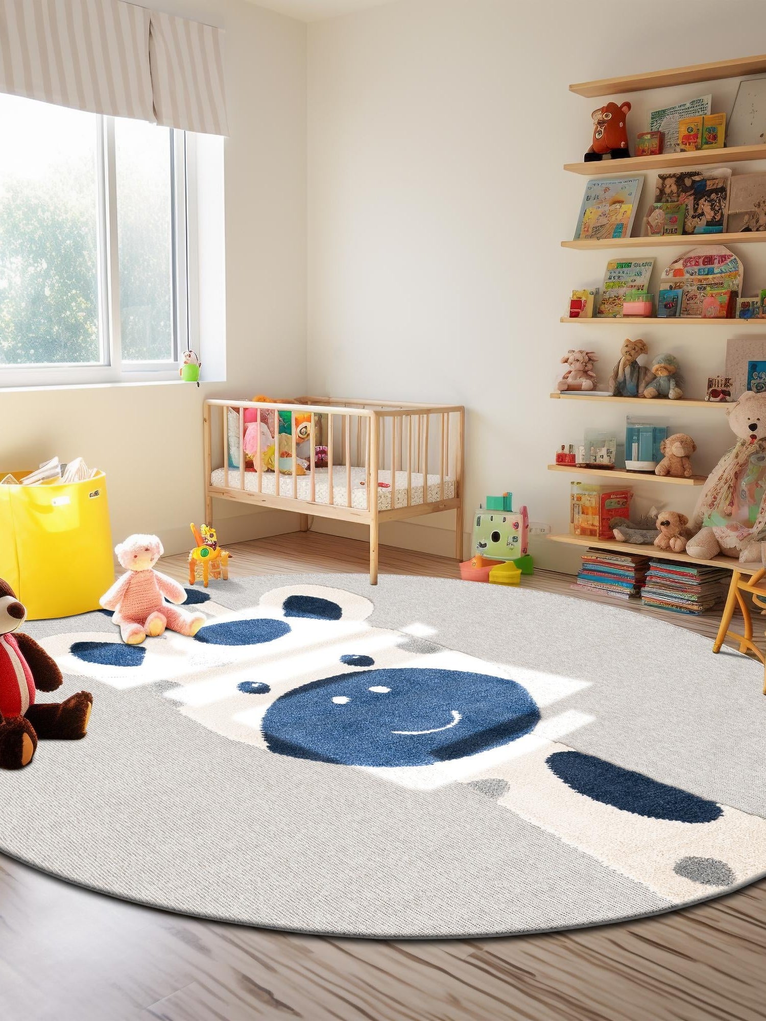 Gray 5' 1 x 5' 1 Whimsy Kids Round Area Rug for Baby Nursery, Toddler Playroom, Bedrooms