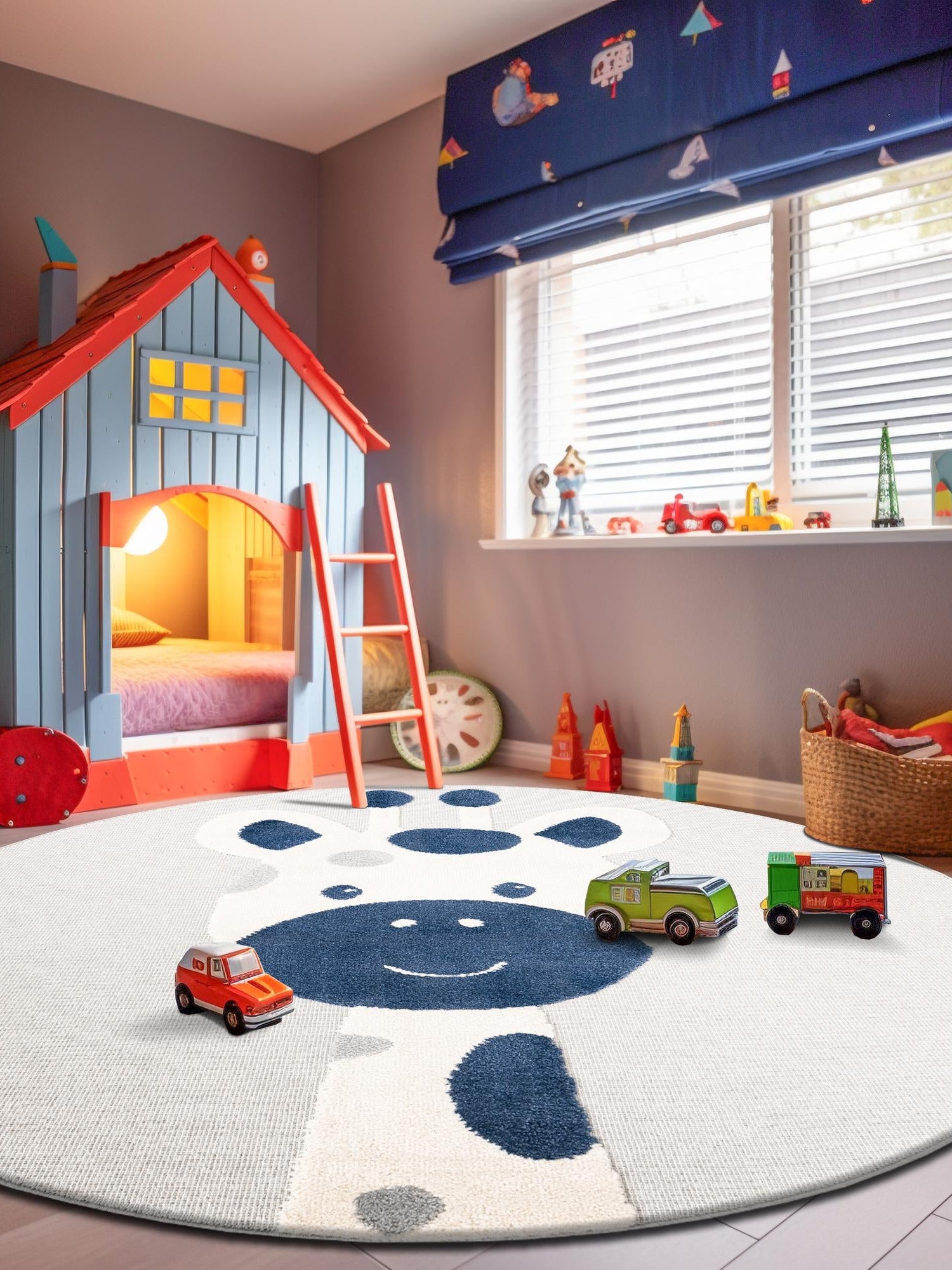 Gray 5' 1 x 5' 1 Whimsy Kids Round Area Rug for Baby Nursery, Toddler Playroom, Bedrooms