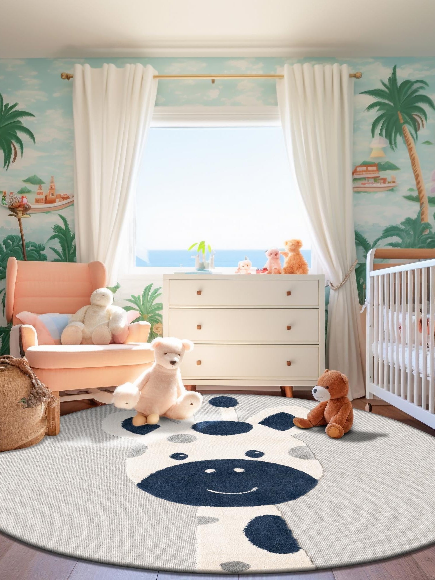 Gray 7' 1 x 7' 1 Whimsy Kids Round Area Rug for Baby Nursery, Toddler Playroom,  Bedrooms Playful Fun Design Easy Clean Carpet for Sale at Rug Engine