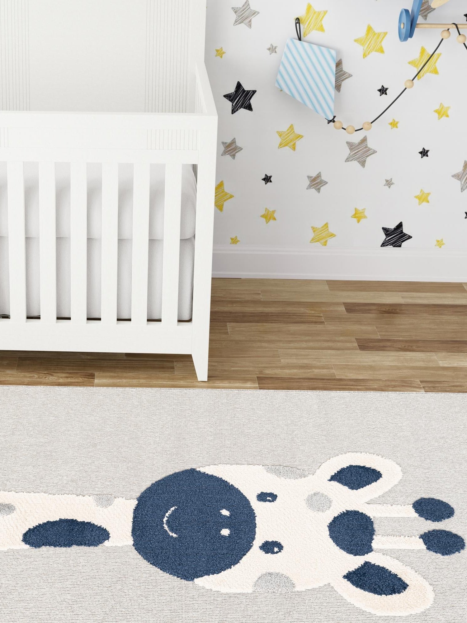 Gray 5' 3 x 8' Whimsy Kids Rectangle Area Rug for Baby Nursery, Toddler Playroom, Bedrooms