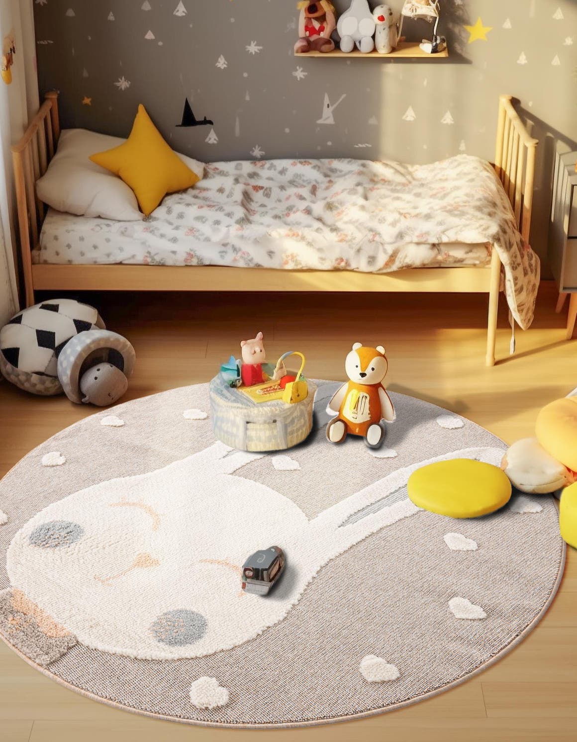 Peach Blossom 5' 1 x 5' 1 Whimsy Kids Round Area Rug for Baby Nursery, Toddler Playroom,  Bedrooms Playful Fun Design Easy Clean Carpet for Sale at Rug Engine