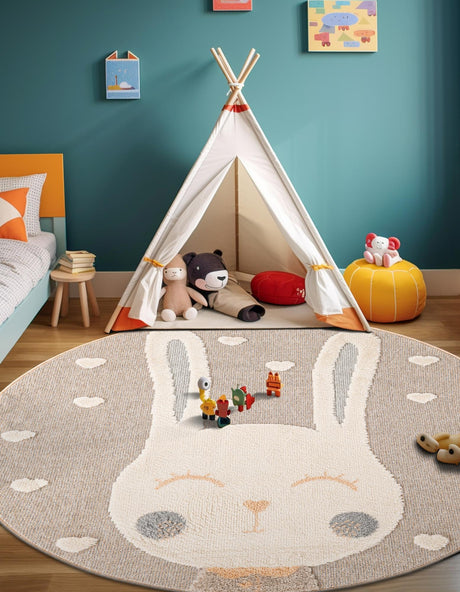 Peach Blossom 3' 1 x 3' 1 Whimsy Kids Round Area Rug for Baby Nursery, Toddler Playroom,  Bedrooms Playful Fun Design Easy Clean Carpet for Sale at Rug Engine