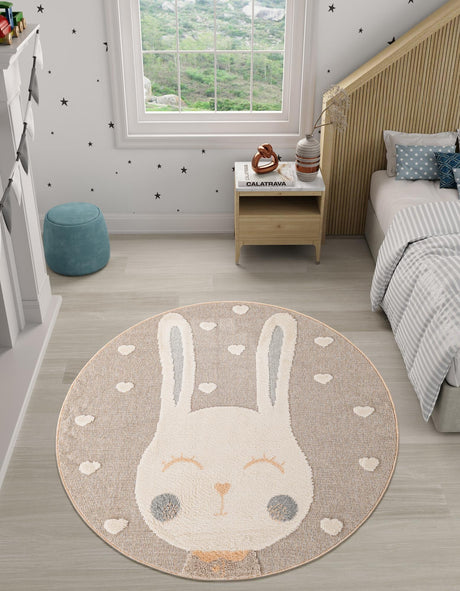 Peach Blossom 5' 1 x 5' 1 Whimsy Kids Round Area Rug for Baby Nursery, Toddler Playroom,  Bedrooms Playful Fun Design Easy Clean Carpet for Sale at Rug Engine