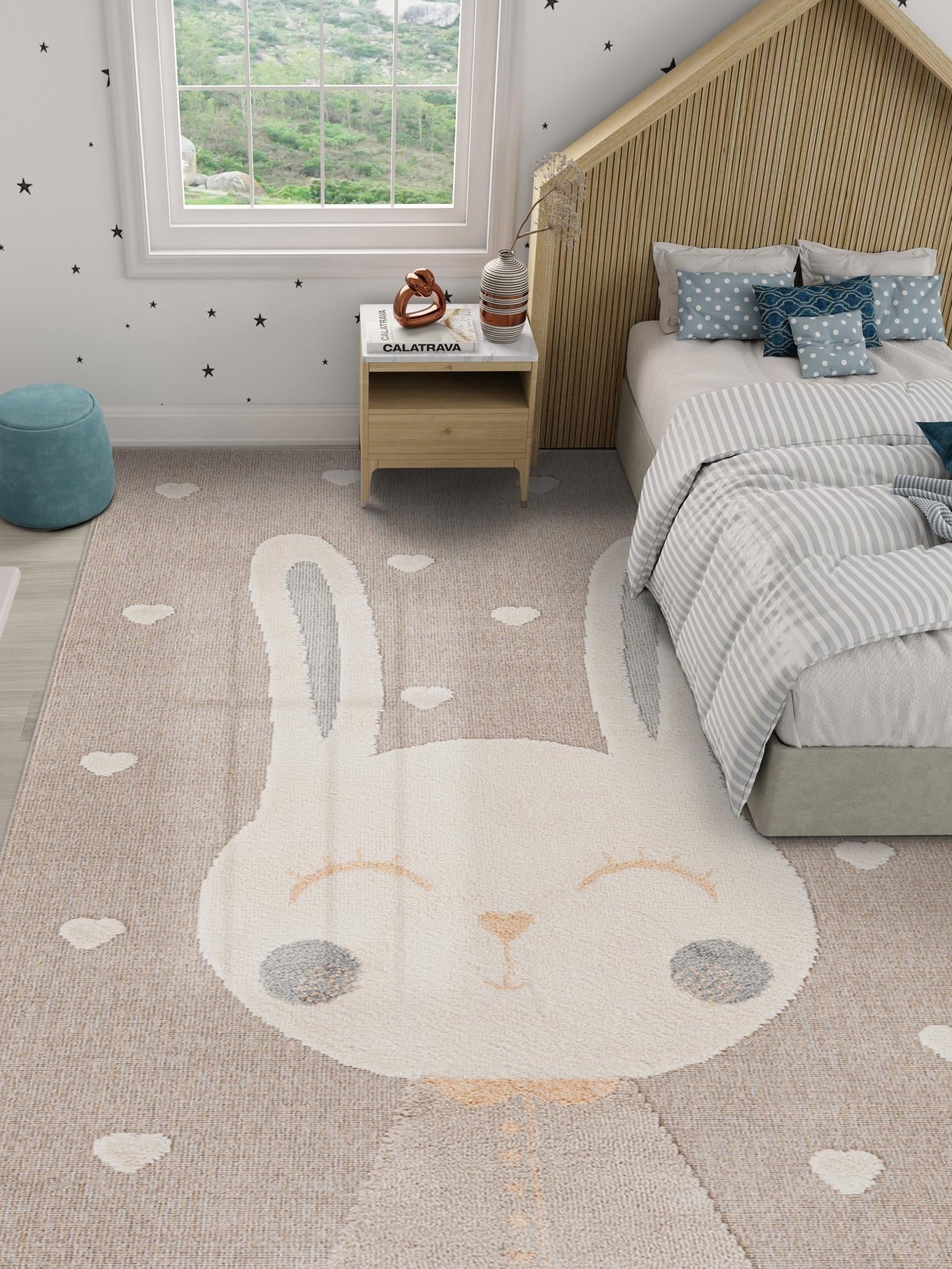 Peach Blossom 4' 1 x 6' 1 Whimsy Kids Rectangle Area Rug for Baby Nursery, Toddler Playroom,  Bedrooms Playful Fun Design Easy Clean Carpet for Sale at Rug Engine