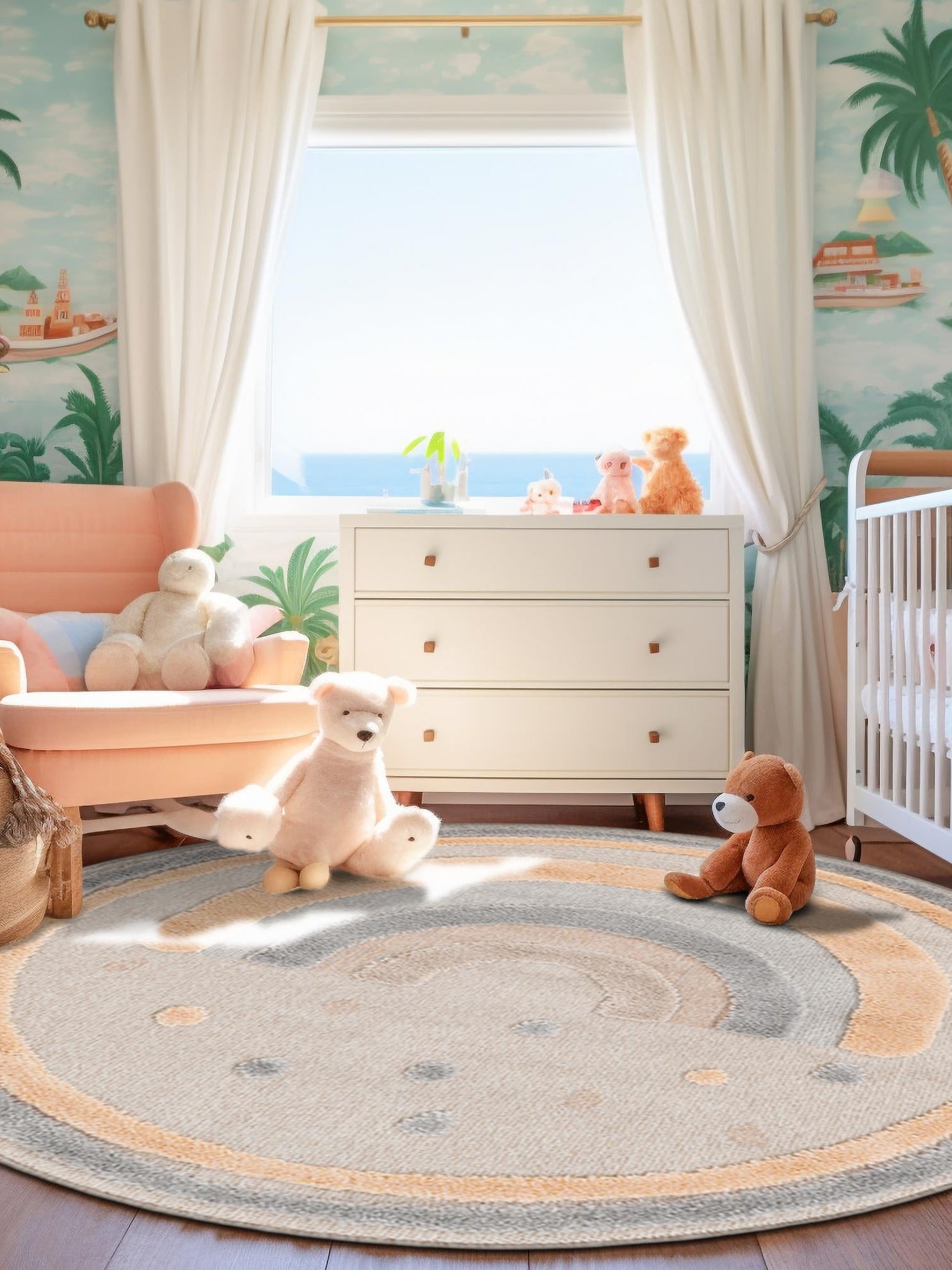 Multicolor 3' 1 x 3' 1 Whimsy Kids Round Area Rug for Baby Nursery, Toddler Playroom,  Bedrooms Playful Fun Design Easy Clean Carpet for Sale at Rug Engine