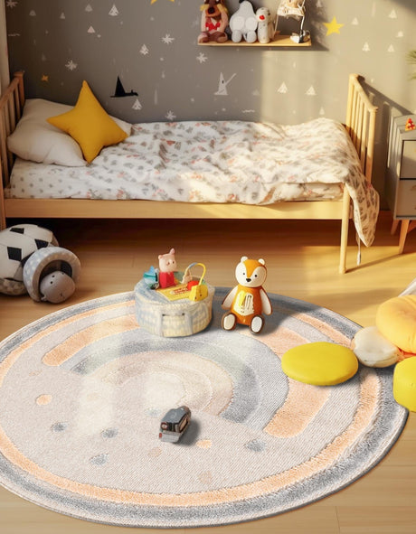 Multicolor 3' 1 x 3' 1 Whimsy Kids Round Area Rug for Baby Nursery, Toddler Playroom,  Bedrooms Playful Fun Design Easy Clean Carpet for Sale at Rug Engine