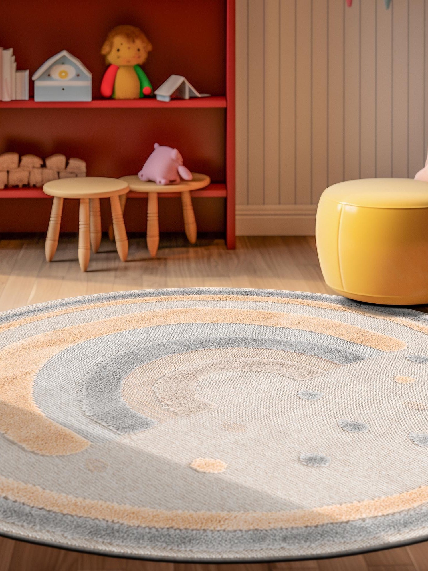 Multicolor 7' 1 x 7' 1 Whimsy Kids Round Area Rug for Baby Nursery, Toddler Playroom,  Bedrooms Playful Fun Design Easy Clean Carpet for Sale at Rug Engine