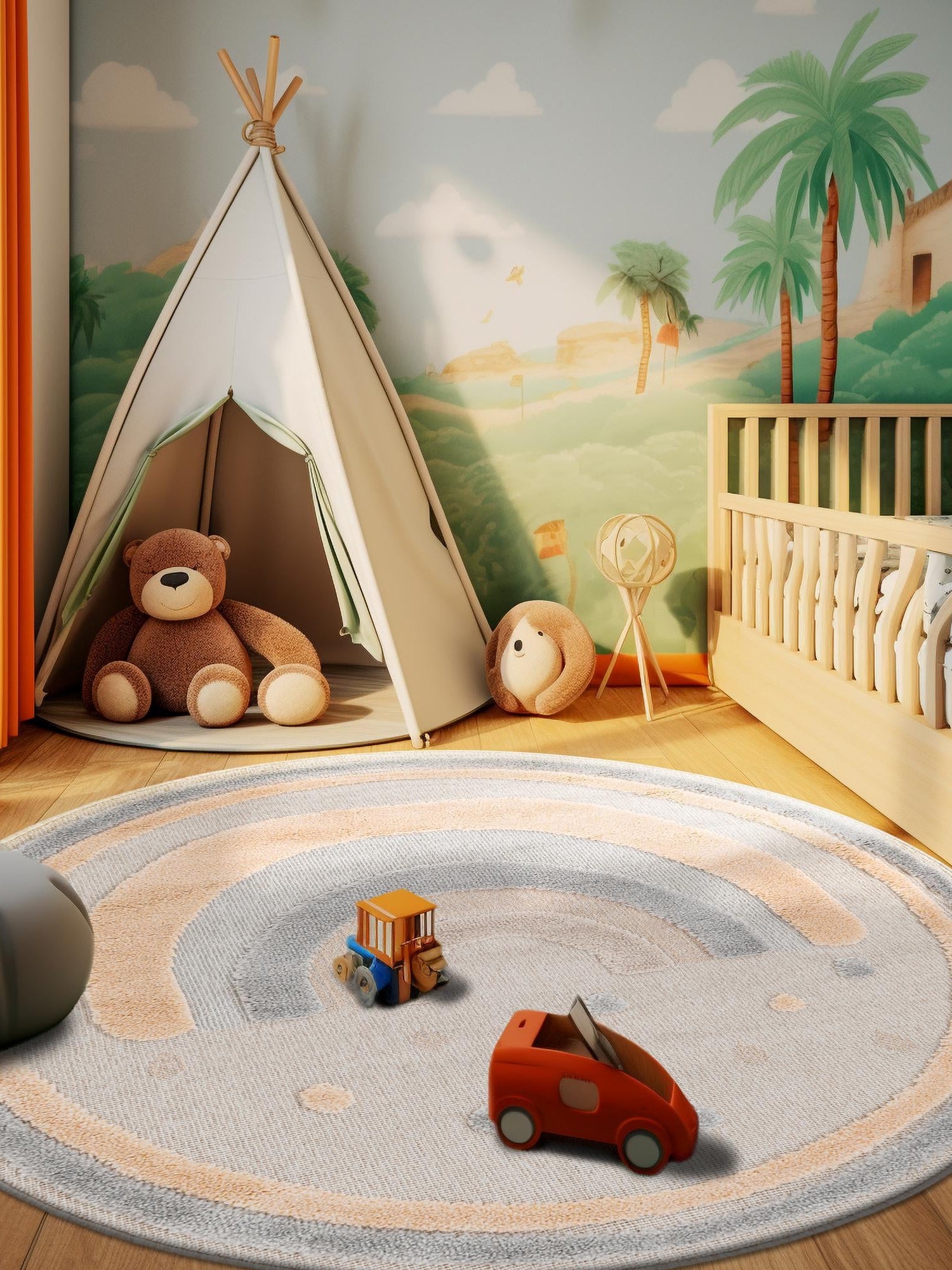Multicolor 3' 1 x 3' 1 Whimsy Kids Round Area Rug for Baby Nursery, Toddler Playroom,  Bedrooms Playful Fun Design Easy Clean Carpet for Sale at Rug Engine