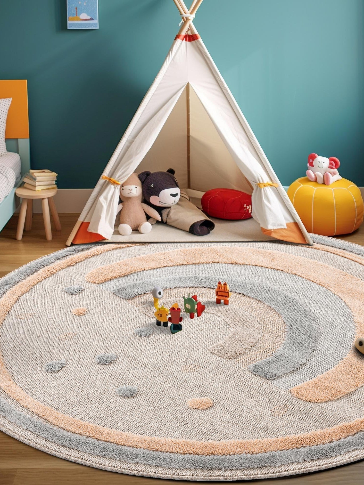 Multicolor 3' 1 x 3' 1 Whimsy Kids Round Area Rug for Baby Nursery, Toddler Playroom,  Bedrooms Playful Fun Design Easy Clean Carpet for Sale at Rug Engine