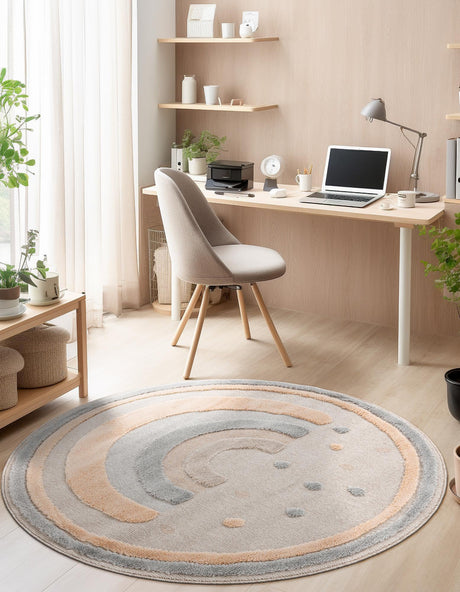Multicolor 5' 1 x 5' 1 Whimsy Kids Round Area Rug for Baby Nursery, Toddler Playroom,  Bedrooms Playful Fun Design Easy Clean Carpet for Sale at Rug Engine