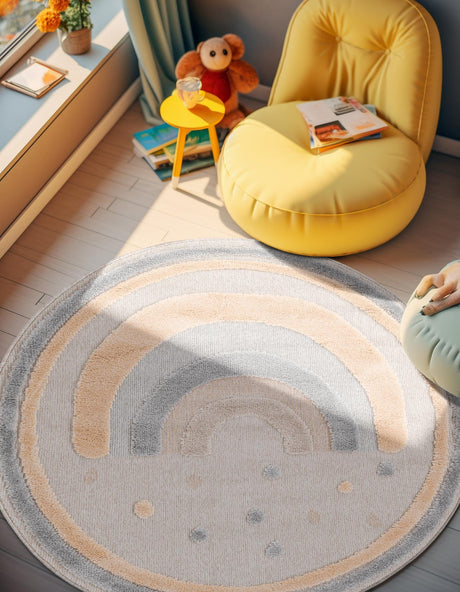 Multicolor 5' 1 x 5' 1 Whimsy Kids Round Area Rug for Baby Nursery, Toddler Playroom,  Bedrooms Playful Fun Design Easy Clean Carpet for Sale at Rug Engine