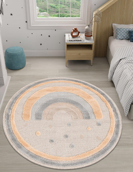 Multicolor 5' 1 x 5' 1 Whimsy Kids Round Area Rug for Baby Nursery, Toddler Playroom,  Bedrooms Playful Fun Design Easy Clean Carpet for Sale at Rug Engine