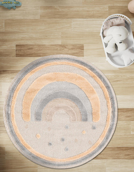 Multicolor 5' 1 x 5' 1 Whimsy Kids Round Area Rug for Baby Nursery, Toddler Playroom,  Bedrooms Playful Fun Design Easy Clean Carpet for Sale at Rug Engine