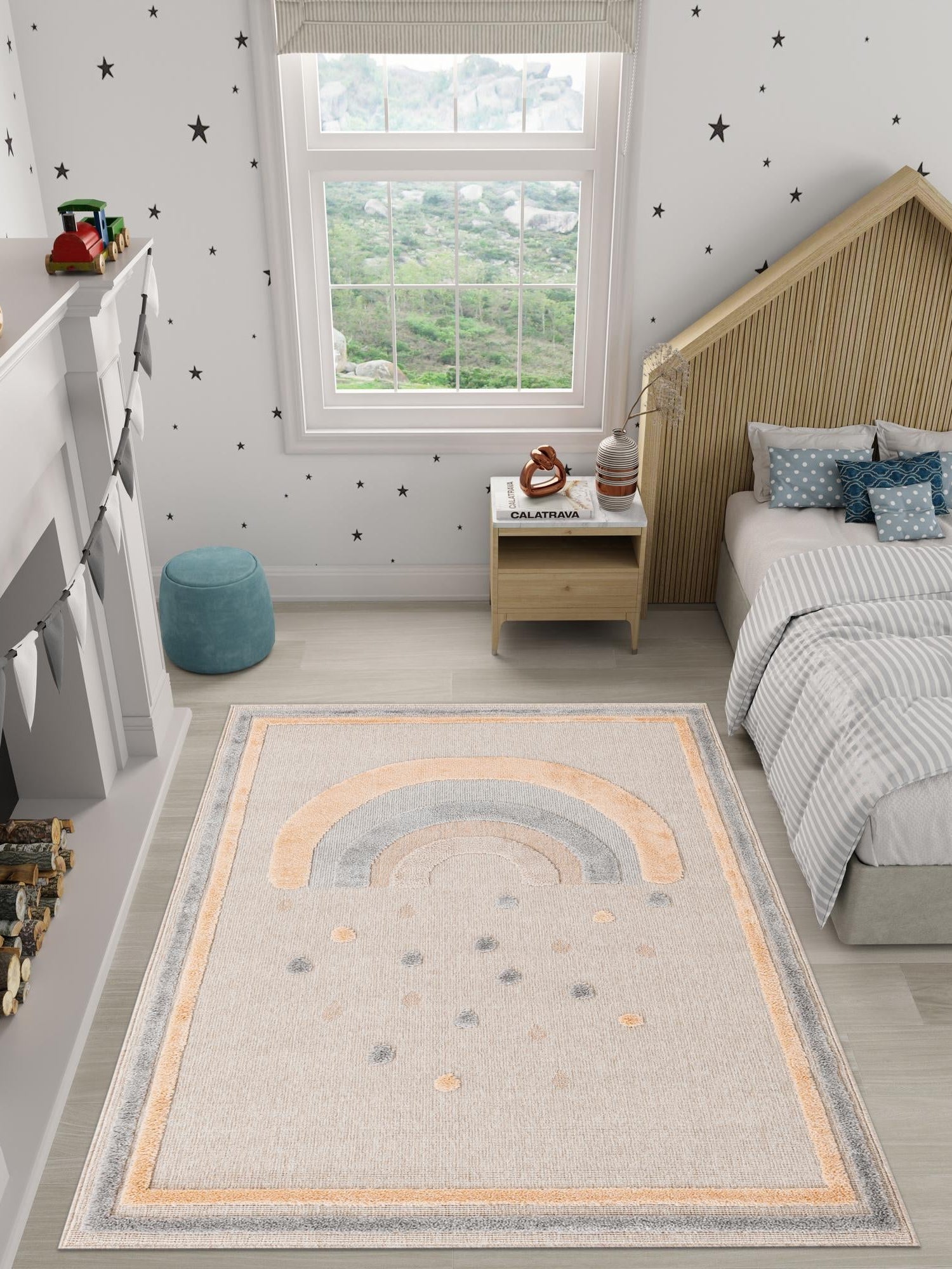 Multicolor 6' 1 x 9' Whimsy Kids Rectangle Area Rug for Baby Nursery, Toddler Playroom,  Bedrooms Playful Fun Design Easy Clean Carpet for Sale at Rug Engine