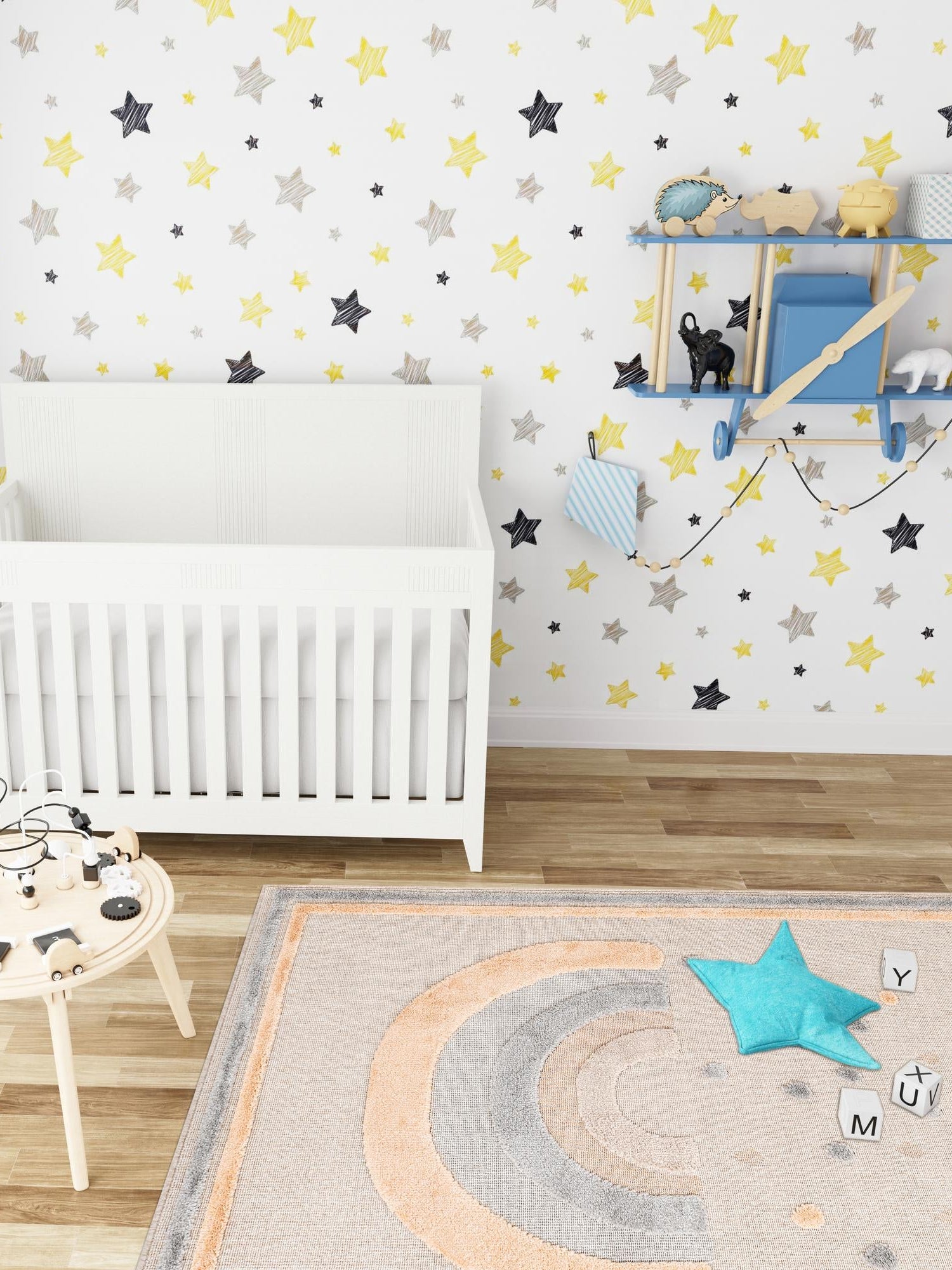 Multicolor 4' 1 x 6' 1 Whimsy Kids Rectangle Area Rug for Baby Nursery, Toddler Playroom,  Bedrooms Playful Fun Design Easy Clean Carpet for Sale at Rug Engine