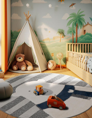 Gray 7' 1 x 7' 1 Whimsy Kids Round Rug