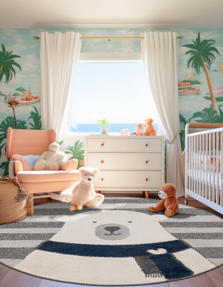 Gray 3' 1 x 3' 1 Whimsy Kids Round Area Rug for Baby Nursery, Toddler Playroom,  Bedrooms Playful Fun Design Easy Clean Carpet for Sale at Rug Engine