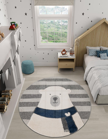 Gray 3' 1 x 3' 1 Whimsy Kids Round Area Rug for Baby Nursery, Toddler Playroom,  Bedrooms Playful Fun Design Easy Clean Carpet for Sale at Rug Engine