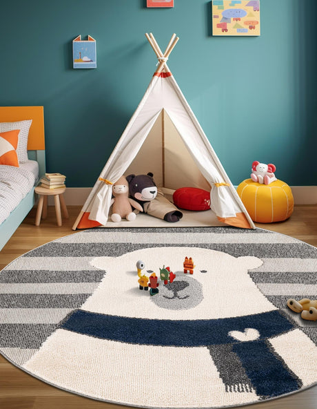 Gray 3' 1 x 3' 1 Whimsy Kids Round Area Rug for Baby Nursery, Toddler Playroom,  Bedrooms Playful Fun Design Easy Clean Carpet for Sale at Rug Engine