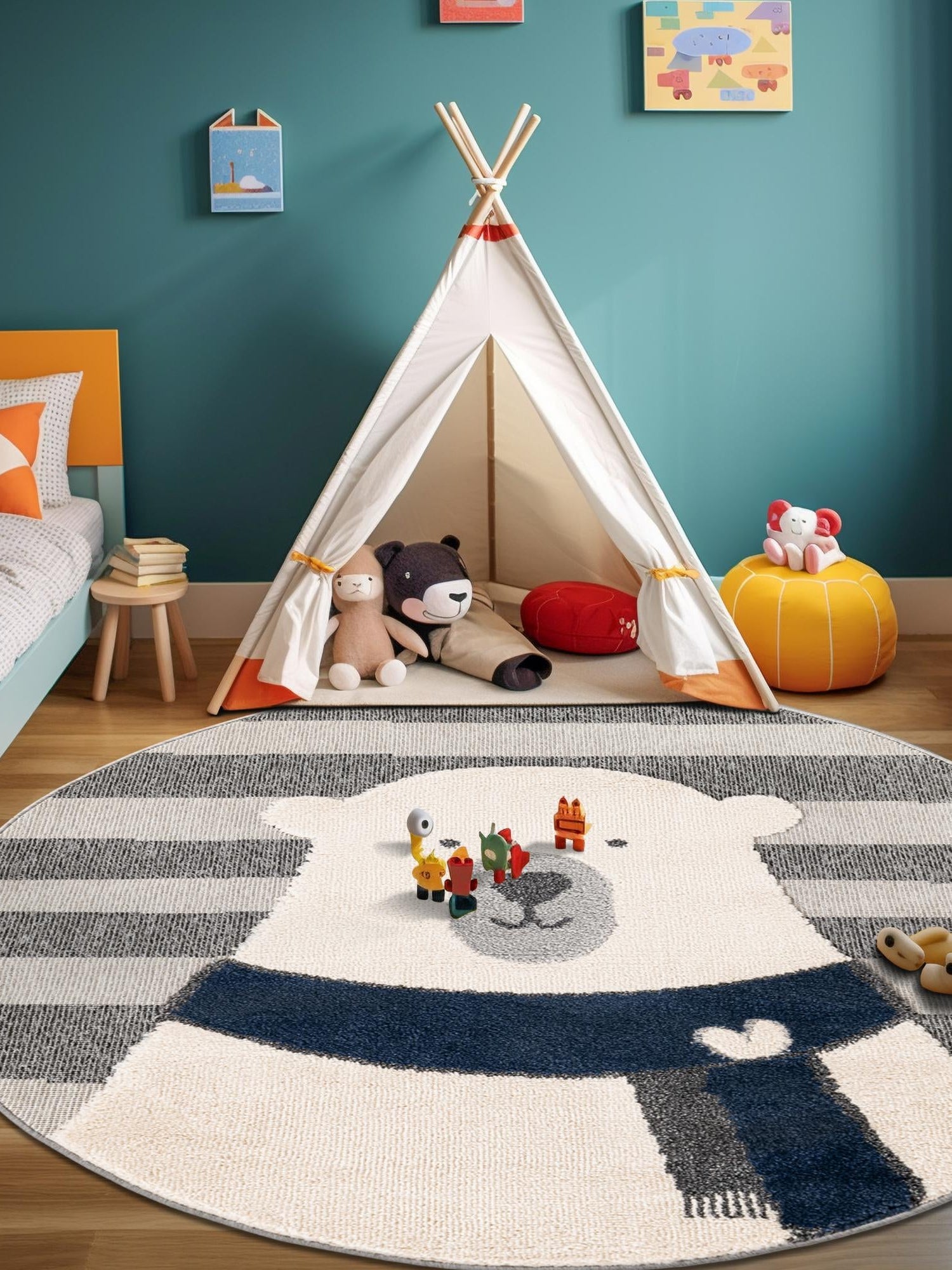 Gray 7' 1 x 7' 1 Whimsy Kids Round Area Rug for Baby Nursery, Toddler Playroom,  Bedrooms Playful Fun Design Easy Clean Carpet for Sale at Rug Engine