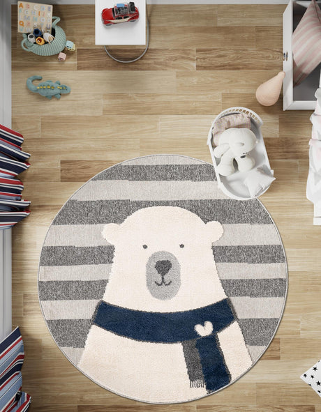 Gray 3' 1 x 3' 1 Whimsy Kids Round Area Rug for Baby Nursery, Toddler Playroom,  Bedrooms Playful Fun Design Easy Clean Carpet for Sale at Rug Engine