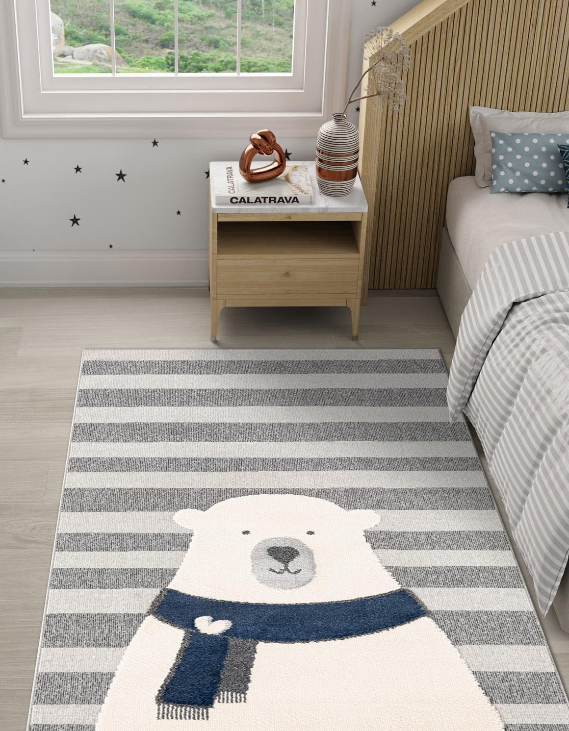 Gray 6' 1 x 9' Whimsy Kids Rectangle Area Rug for Baby Nursery, Toddler Playroom,  Bedrooms Playful Fun Design Easy Clean Carpet for Sale at Rug Engine