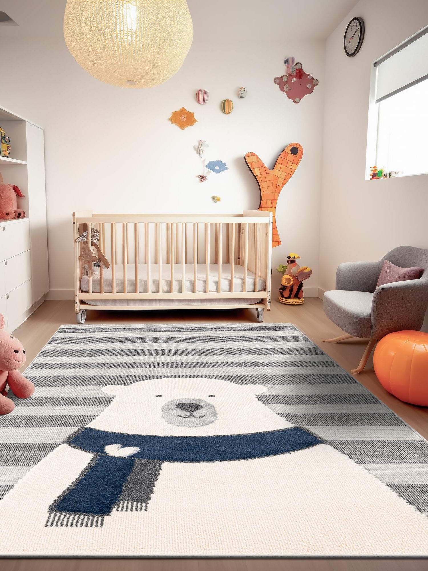 Gray 5' 3 x 8' Whimsy Kids Rectangle Area Rug for Baby Nursery, Toddler Playroom,  Bedrooms Playful Fun Design Easy Clean Carpet for Sale at Rug Engine